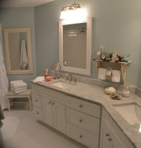 Roswell bathroom remodeling, white shaker cabinets, granite countertop